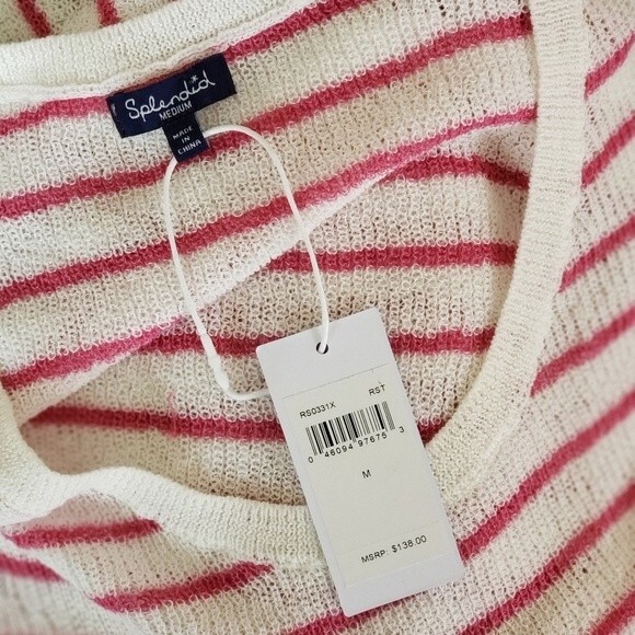 Splendid Striped Twist Hem Knitted Cotton Blend Sleeveless Tank Top Medium Pink - Picture 7 of 10